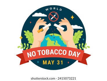 World No Tobacco Day Vector Illustration on 31 May with Stop Smoking and Cigarette Butt because Harm the Lungs in Healthcare Flat Background