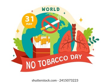 World No Tobacco Day Vector Illustration on 31 May with Stop Smoking and Cigarette Butt because Harm the Lungs in Healthcare Flat Background