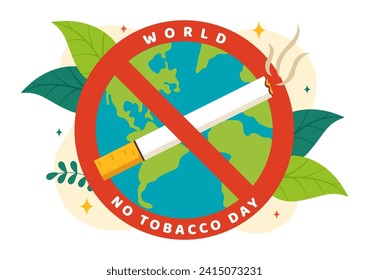 Ilustración de vectores del Día Mundial sin Tabaco el 31 de mayo con el objetivo de dejar de fumar y de usar cigarrillos porque dañan los pulmones en la atención de salud Fondo plano