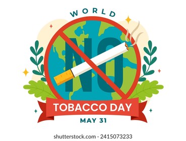 Ilustración de vectores del Día Mundial sin Tabaco el 31 de mayo con el objetivo de dejar de fumar y de usar cigarrillos porque dañan los pulmones en la atención de salud Fondo plano