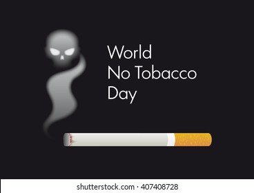World No Tobacco Day vector. Cigarette with a skull on a black background. Illustration harmful effects of smoking