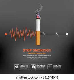 World No Tobacco Day Vector Concept Poster Stop Smoking Template.