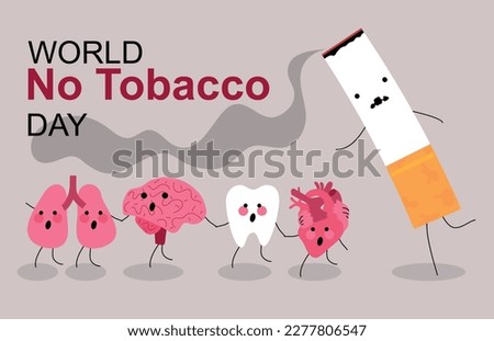 World No Tobacco day vector illustration. Tooth, brain, heart, lungs and cigarette. Stop smoking