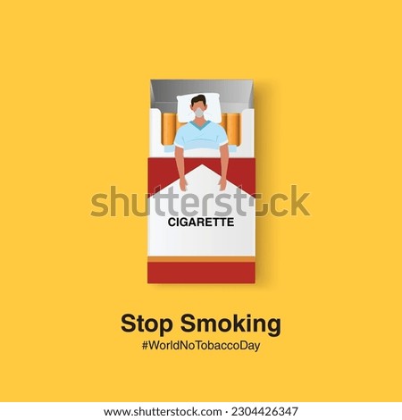 World No Tobacco Day Vector Concept Stop Smoking. A man lying in a bed with a cigarette social media design.