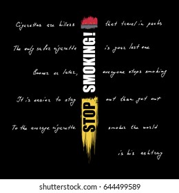 World No Tobacco Day vertical banner. No Smoking inscription on cigarette. Lettering quotes about the dangers of smoking. Vector illustration eps 10