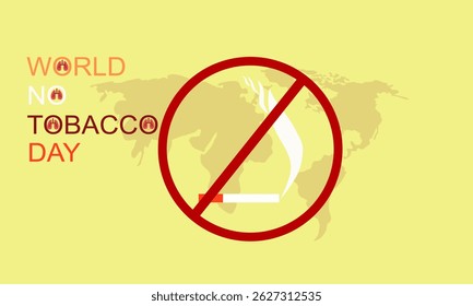 World No Tobacco Day Yellow Background. No Smoking Campaign, Man refusing cigarette or Quitting smoking habit concept