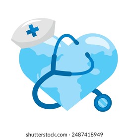 world with nurse hat and stethoscope isolated