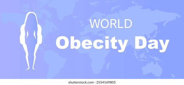 World Obecity Day banner design on blue background with earth map in silhouette. Vector illustration in flat style.