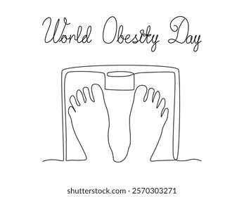 World Obesity Day. Abstract feet on scales. continuous single one line art hand drawing sketch logo