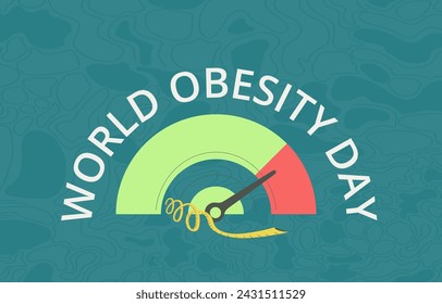 World obesity day banner. Template with scale indicator and tape measure. Vector flat illustration.