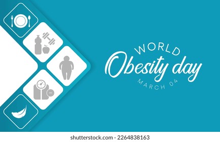 El 4 de marzo se celebra cada año el Día Mundial de la Obesidad, con el fin de promover soluciones prácticas para poner fin a la crisis mundial de la obesidad. Ilustración del vector