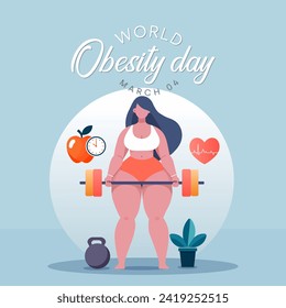 World Obesity day is observed every year on March 4, with the view of promoting practical solutions to end the global obesity crisis. Vector illustration