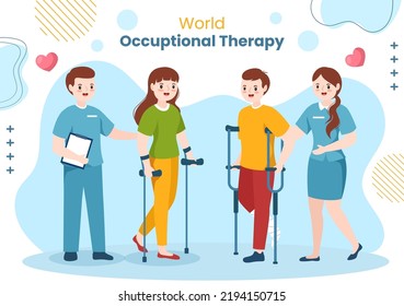 Planilla de fondo del Día Mundial de la Terapia Ocupacional Mano Dibuja Ilustración plana de caricaturas