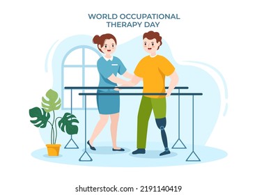 World Occupational Therapy Day Celebration Hand Drawn Cartoon Flat Illustration with Physical Therapists to Maintain and Recover Health