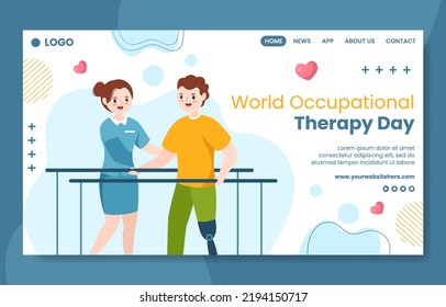 World Occupational Therapy Day Social Media Landing Page Template Hand Drawn Cartoon Illustration