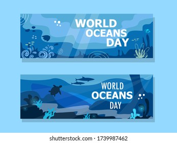 world ocean day 2 banner undersea vector illustration