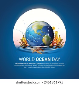 world ocean day 2024. world ocean day creative concept banner, poster, social media post, template, background design vector illustration. Catalyzing Action for Our Ocean and Climate.