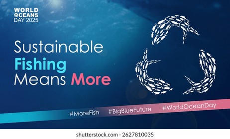 World Ocean Day 2025 theme : Sustainable Fishing Means More. Concept design illustration with eco-friendly fishing concept