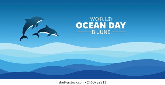 afiche del Vector del día mundial del océano 8 de junio