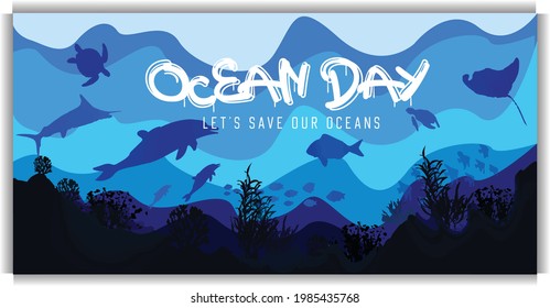 World Ocean Day Abstract, Newest, and Varies of Blue Color Design.