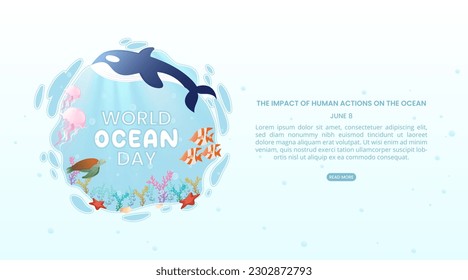 World ocean day background with animals in ocean life illustration