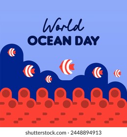 World ocean day background. Flat world oceans day instagram posts.Flyer template for world oceans day celebration