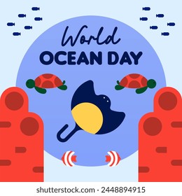 World ocean day background. Flat world oceans day instagram posts.Flyer template for world oceans day celebration