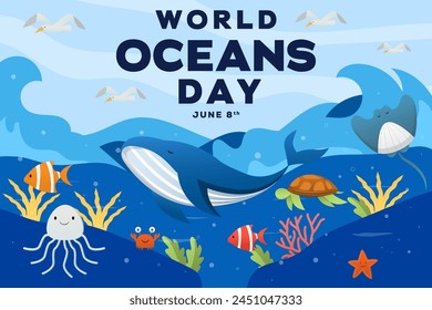 world ocean day background illustration in gradient style