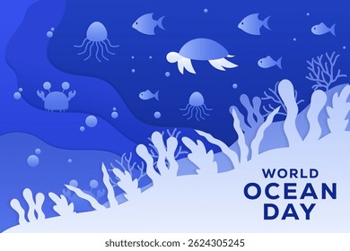 world ocean day background illustration in paper art style