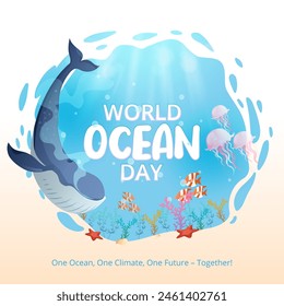 World Ocean Day background with an ocean life