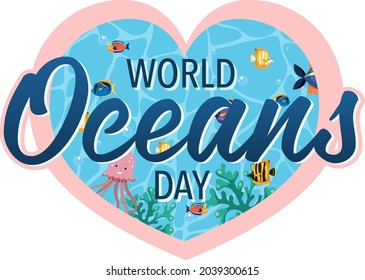 World Ocean Day banner with many different sea animals illustration