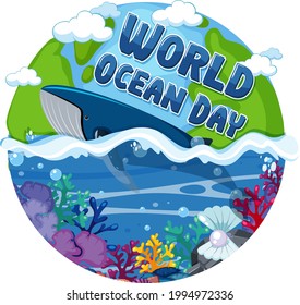World Ocean Day banner with whale in the ocean isolated illustration