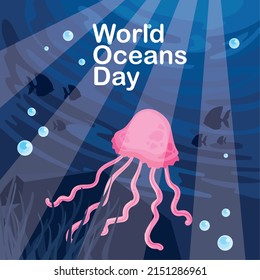 world ocean day cartel with a jellyfish