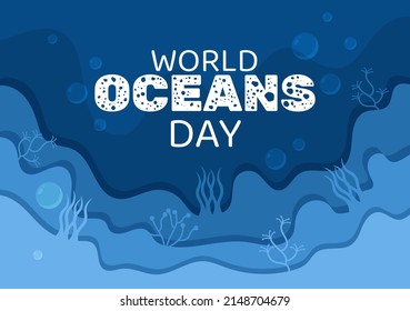 World Ocean Day Cartoon Illustration with Underwater Scenery, Various Fish Animals, Corals and Marine Plants Dedicated to Helping Protect or Preserve