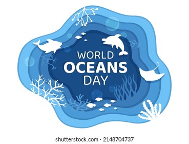 World Ocean Day Cartoon Illustration with Underwater Scenery, Various Fish Animals, Corals and Marine Plants Dedicated to Helping Protect or Preserve