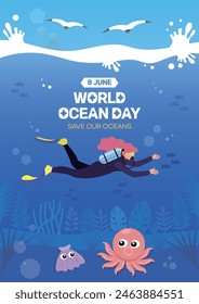 World Ocean Day Celebration Poster Vector Illustration