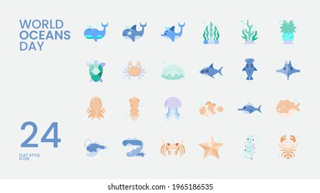 World Ocean Day Color Flat Icon Collection