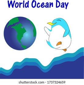 Día mundial del océano con pingüino bailador