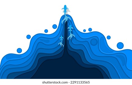 World Ocean Day Design poster. Swimming Fish Paper Cut Design Vector.