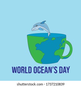 World ocean day with dolphin