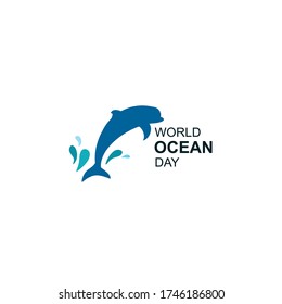 
World Ocean Day with a dolphin jumping. Vector illustration in flat style