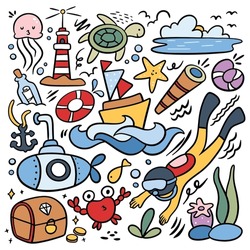 World Ocean Day Doodle Element Vector Illustration