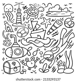 World ocean day doodle element vector illustration
