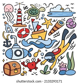 World ocean day doodle element vector illustration