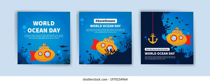 World Ocean Day. Education on the importance of protecting the oceans. Banner vector for social media ads, web ads, business messages, discount flyers and big sale banners.