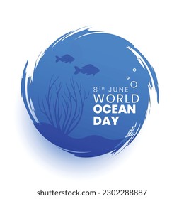 world ocean day event background with blue seascape and aquatic life vector