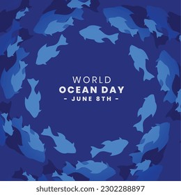 world ocean day event background with aquatic fish swirl concept vector 