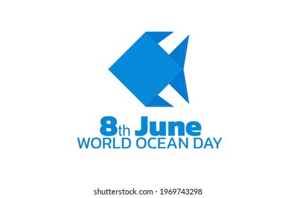 world ocean day flat vector concept design. origami fish vector.