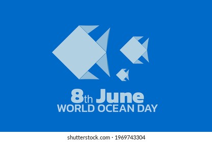 world ocean day flat vector concept design. origami fish vector.