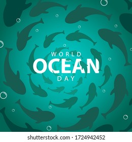 World Ocean Day Greeting with fish and sea background